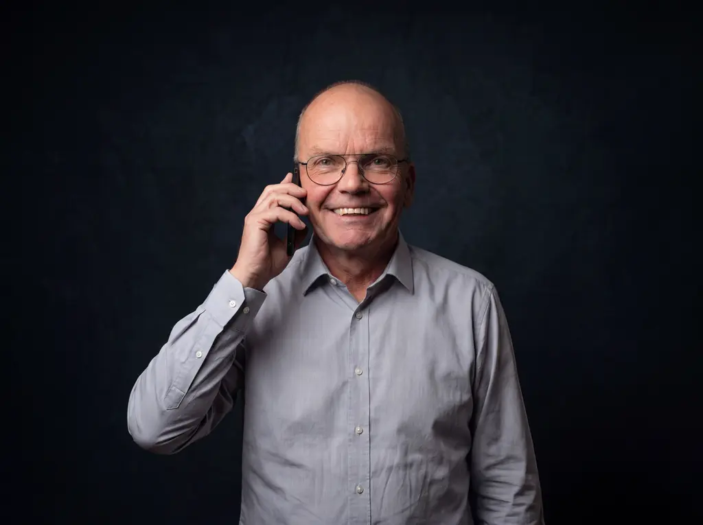 Theodor Riedener am Telefon im Büro
